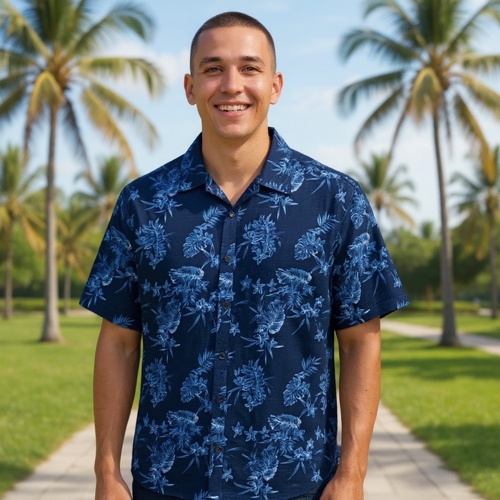Pro Tour Mens XL Floral Golf Shirt Button Up‎ Coolplay Tropical Blue
